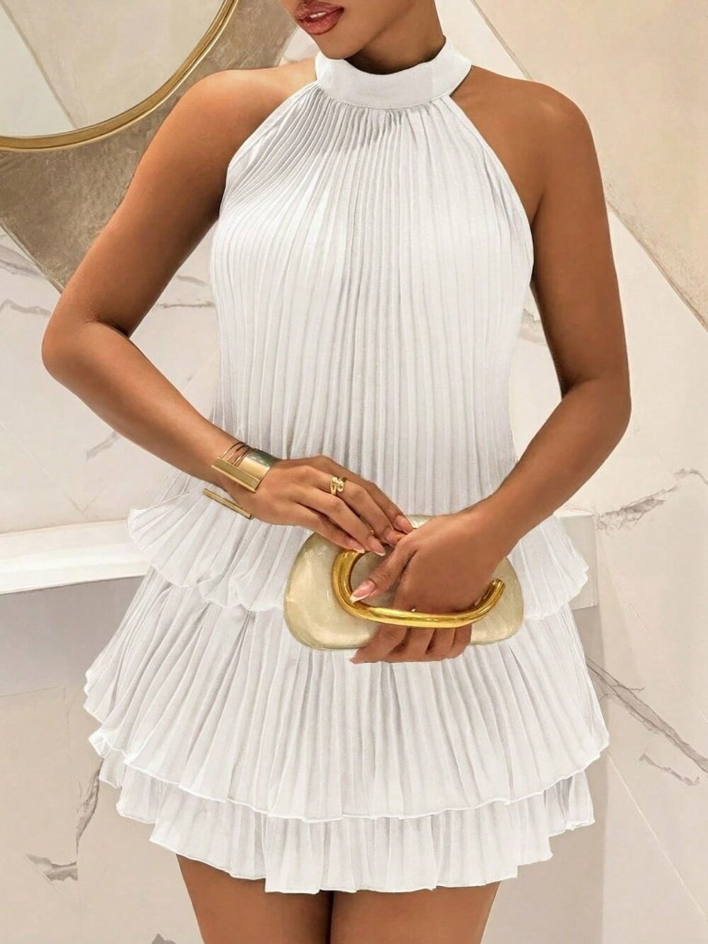 White Bohemian Women's Loose Ruffled Hem Off-The-Shoulder Mini Dress
